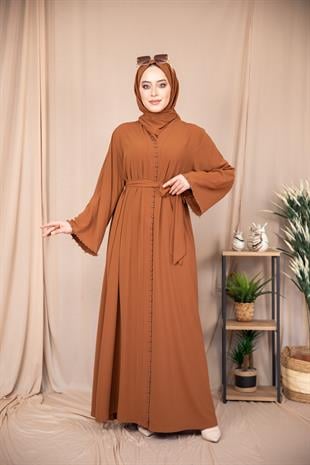 İnci Şeritli Abaya - Taba