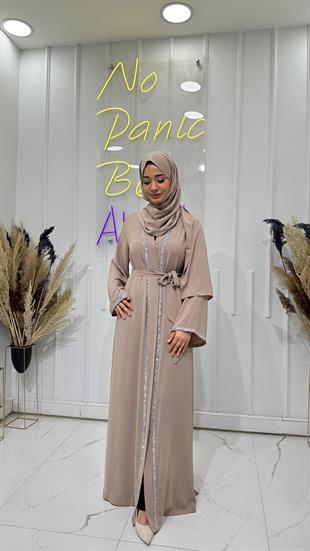 Taş Şerit Abaya - Bej 