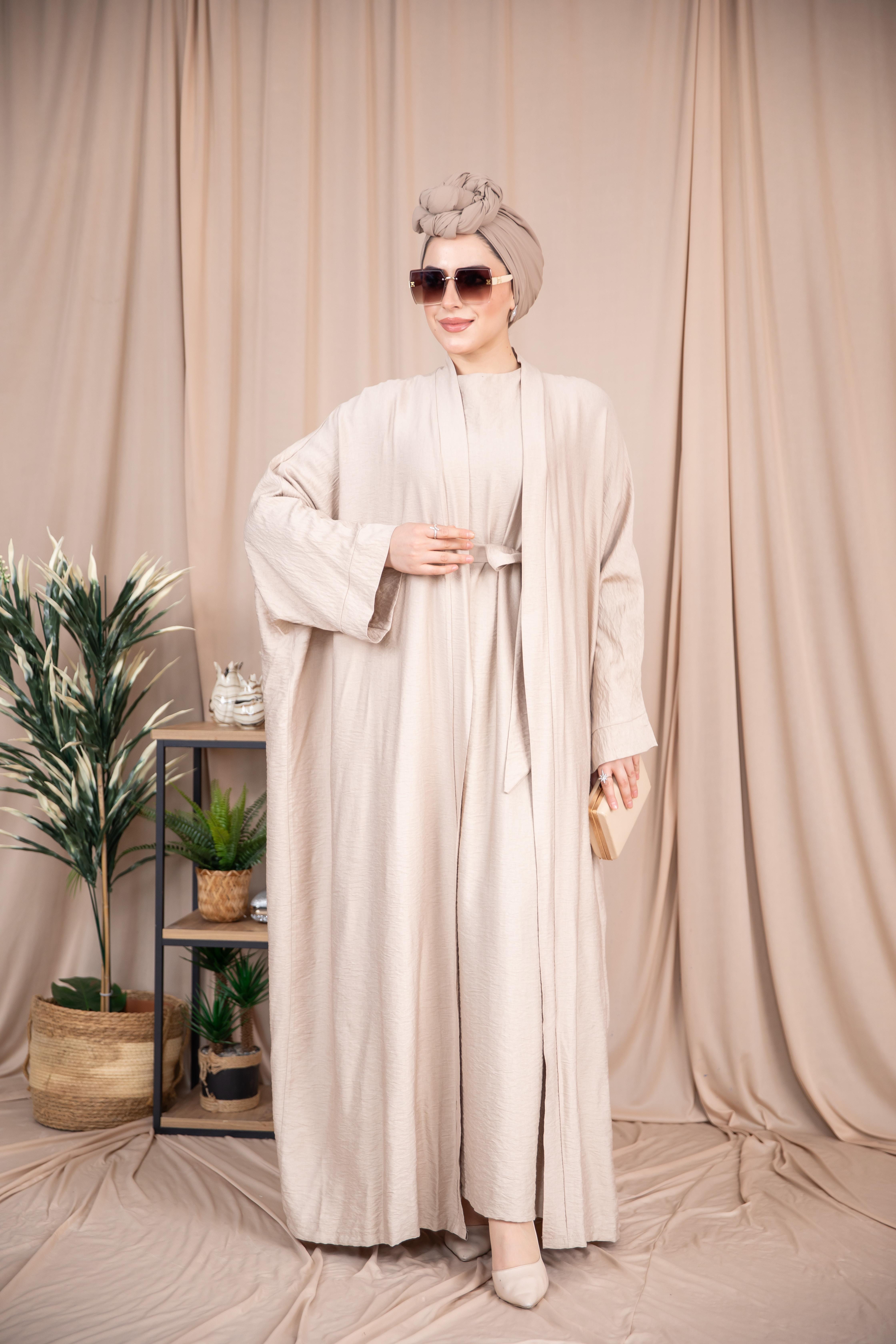 2'li Keten Takım Abaya - Bej 