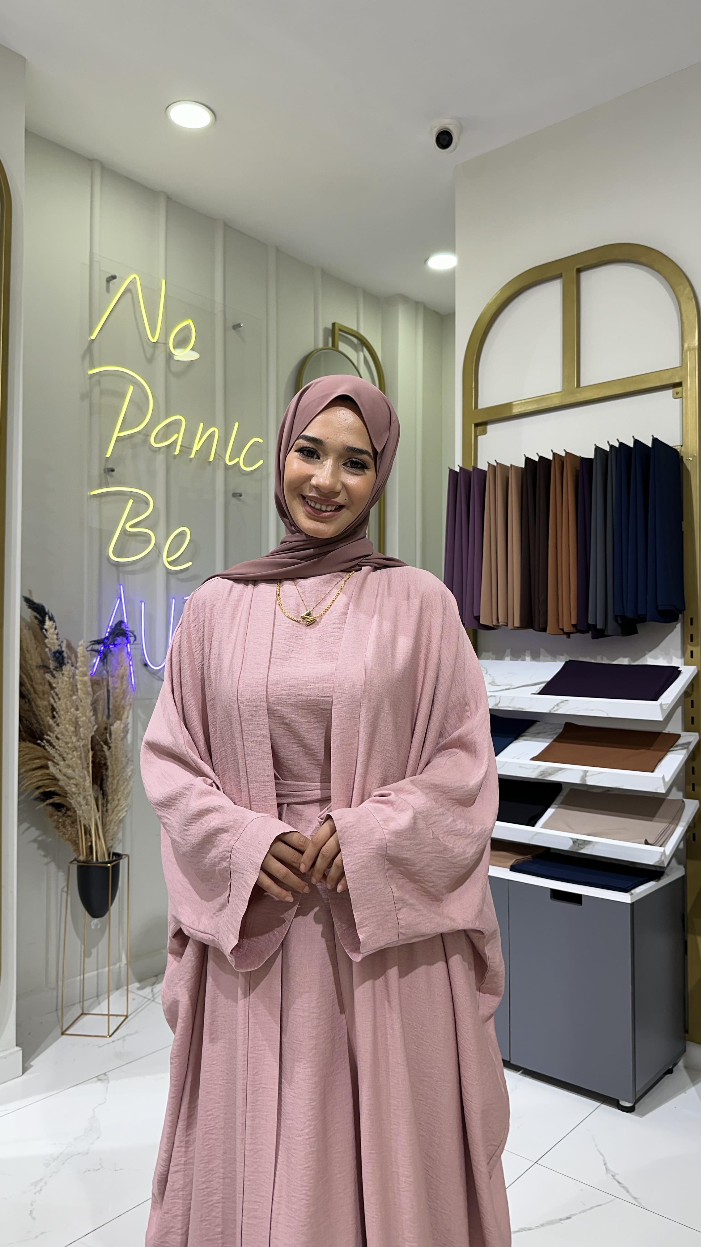 2'li Keten Takım Abaya - Pudra