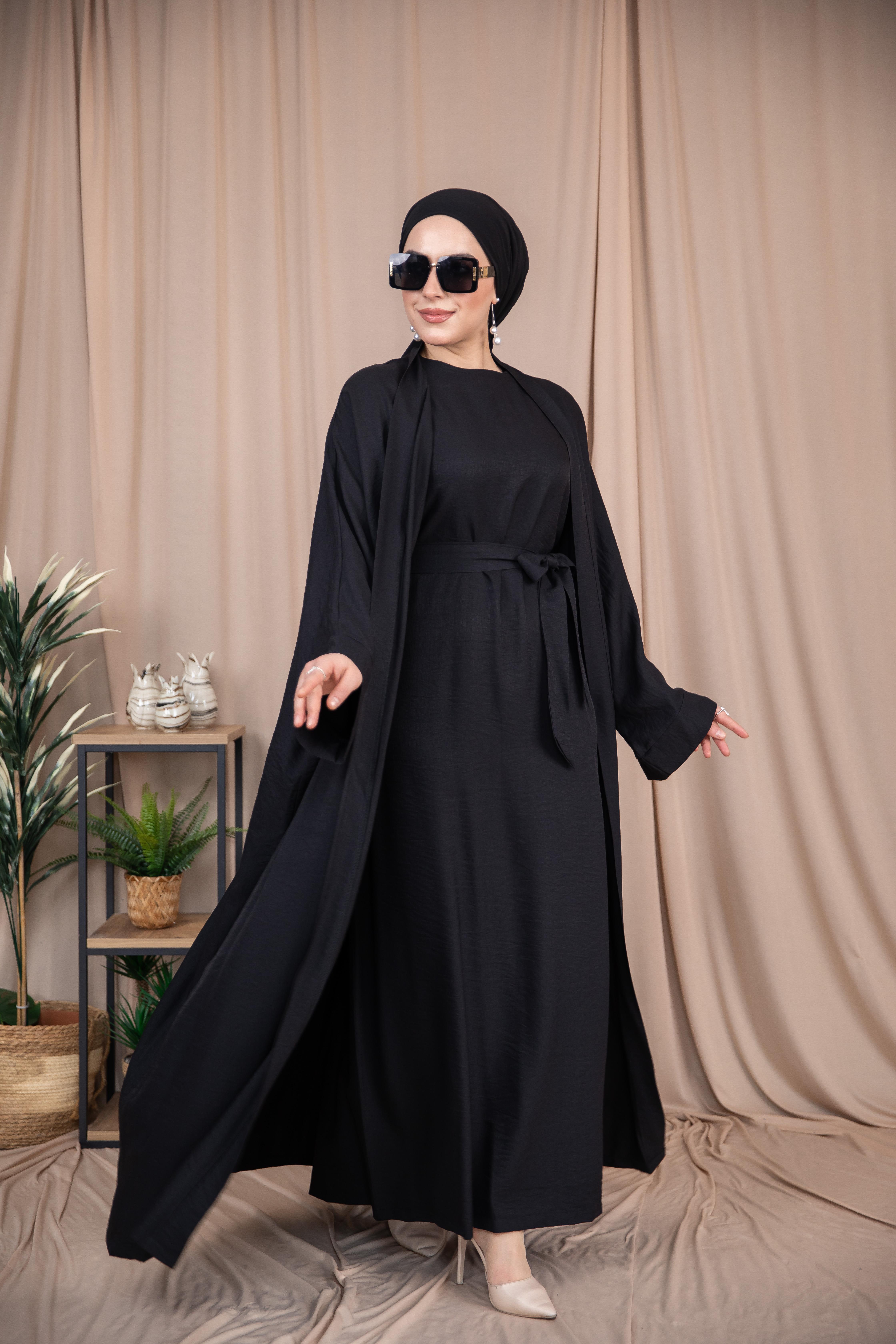 2'li Keten Takım Abaya - Siyah 