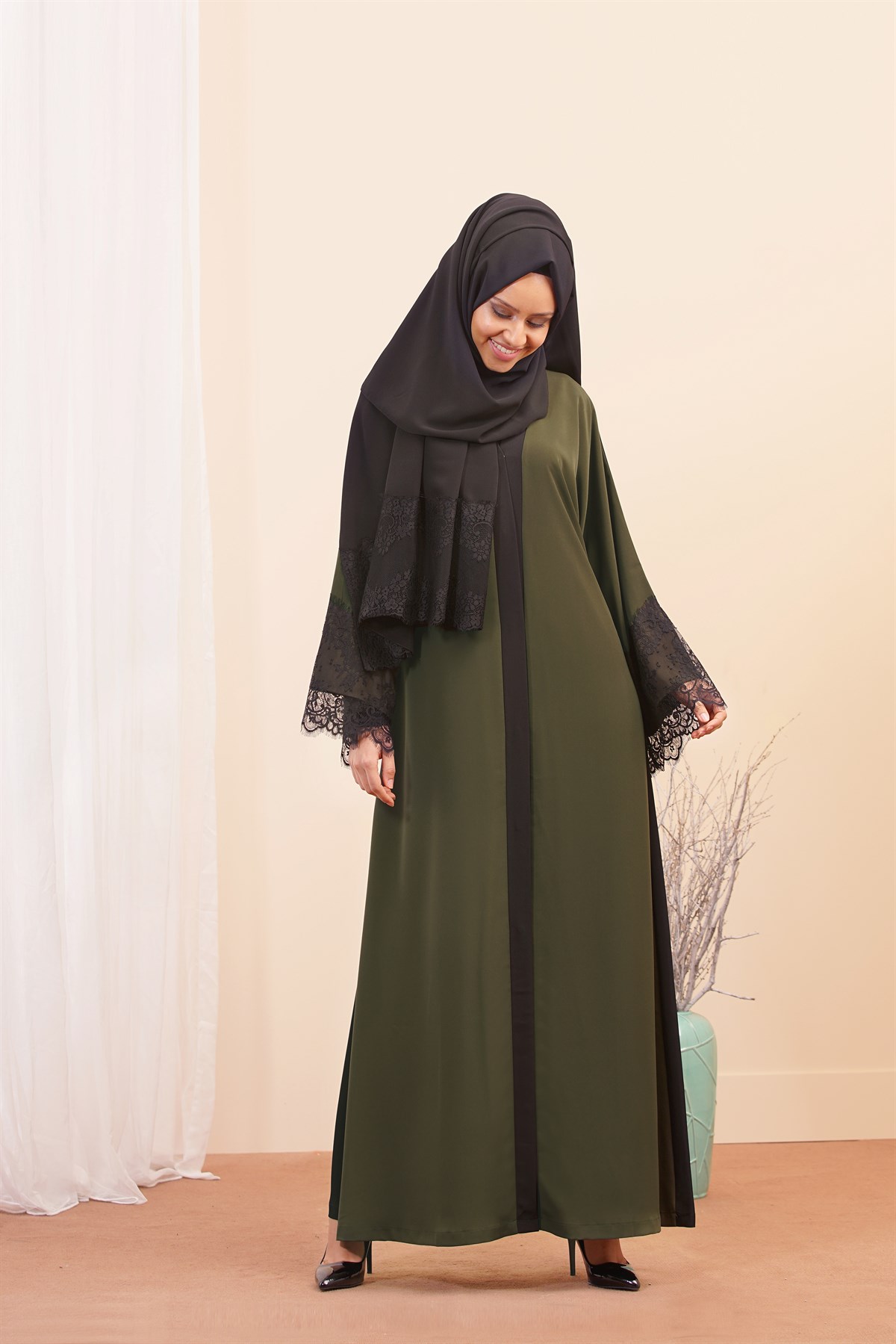 Çift Renkli Abaya - Haki