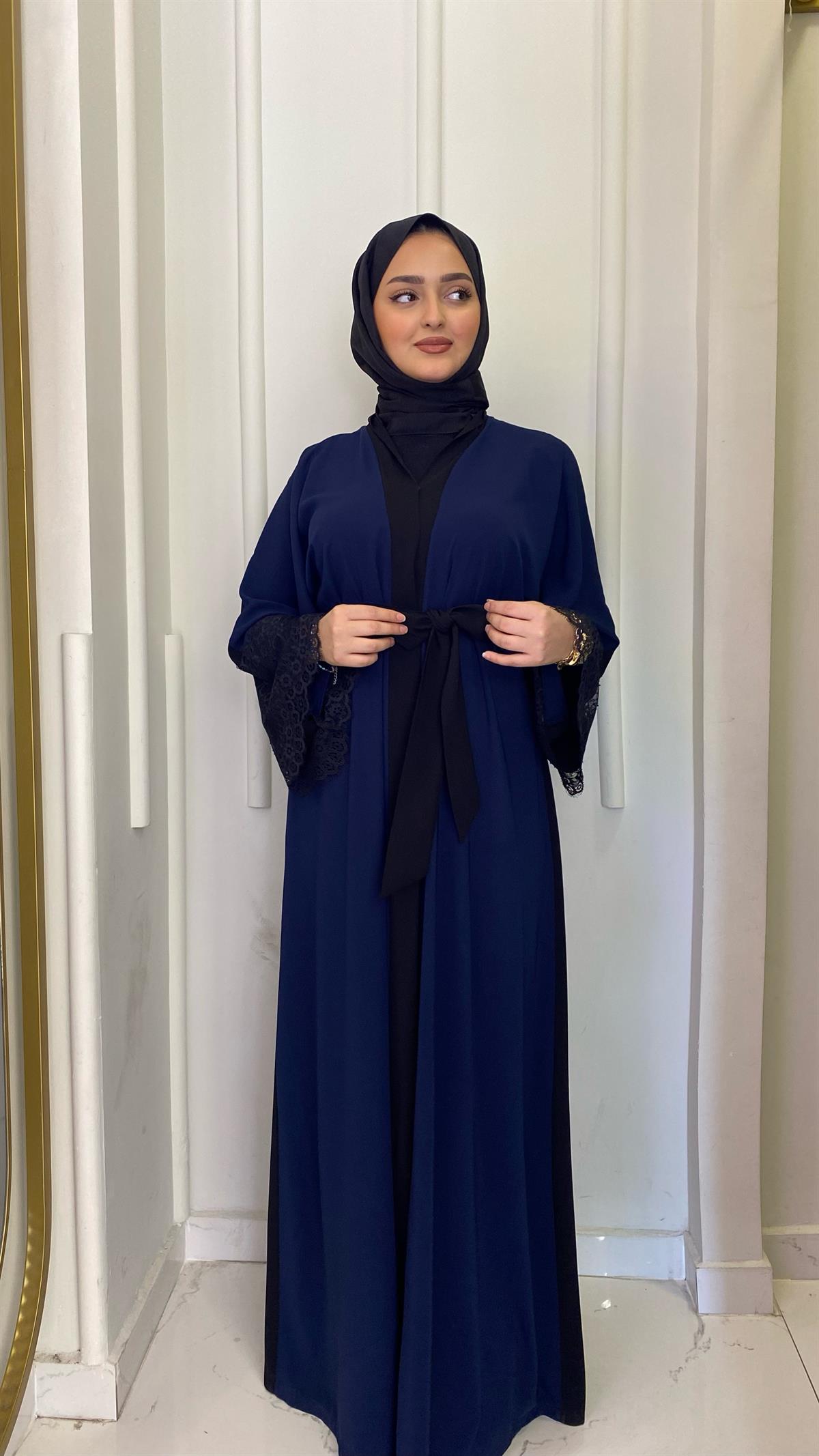 Çift Renkli Abaya - Lacivert