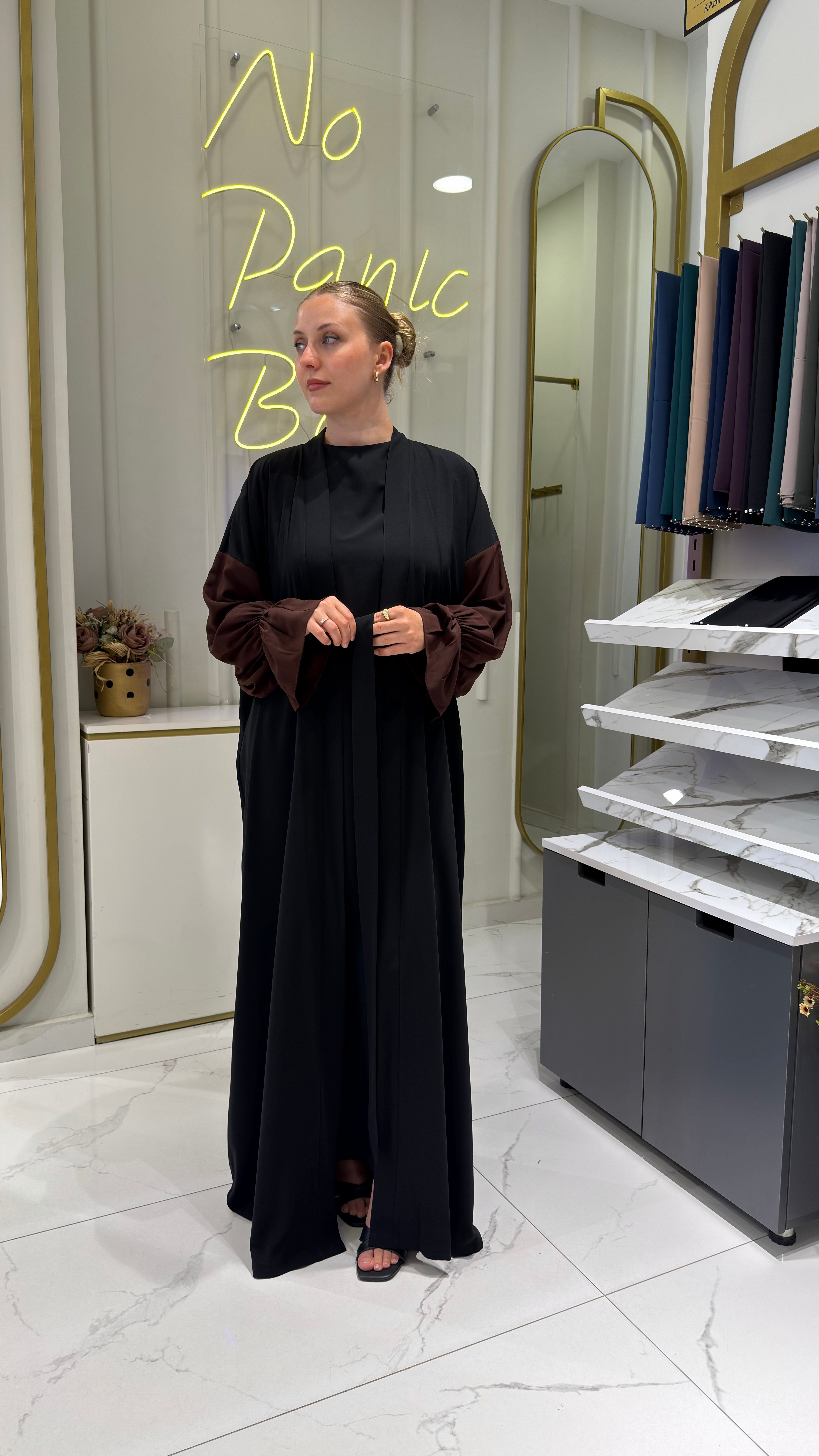DEFNE ABAYA - KAHVE & ŞAL & İÇLİK TAKIM