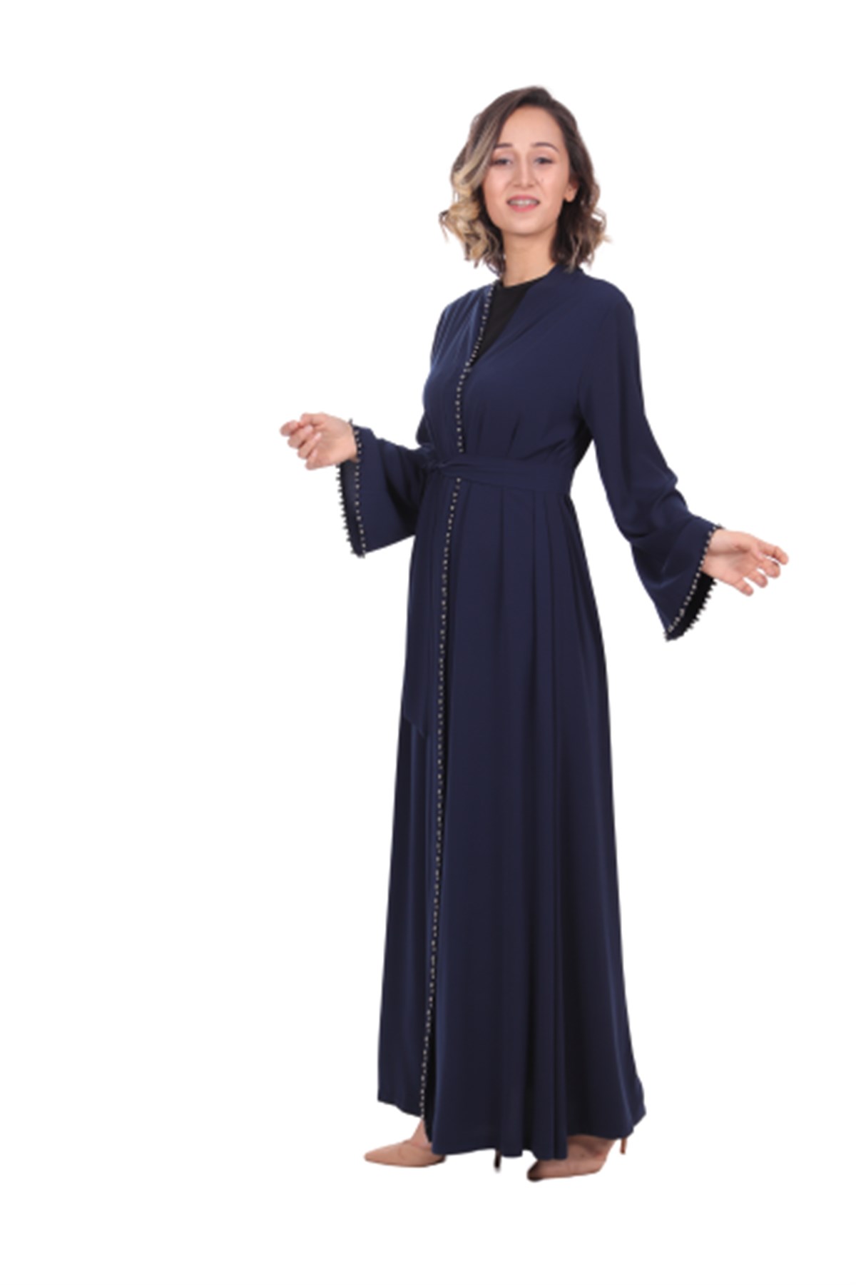 İnci Şeritli Abaya - Lacivert