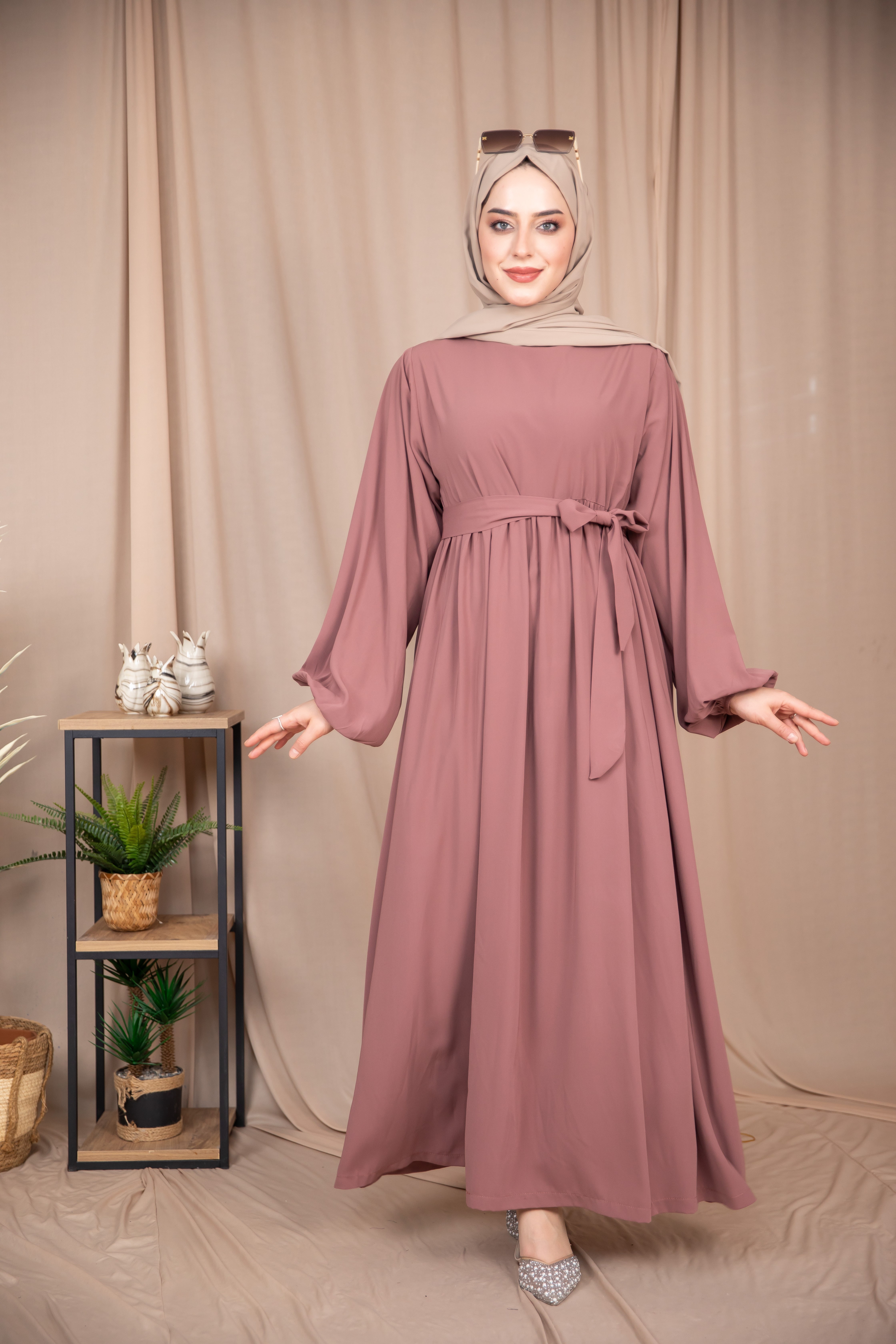 Robalı Elbise Gül Kurusu Ve Şal Takımı 