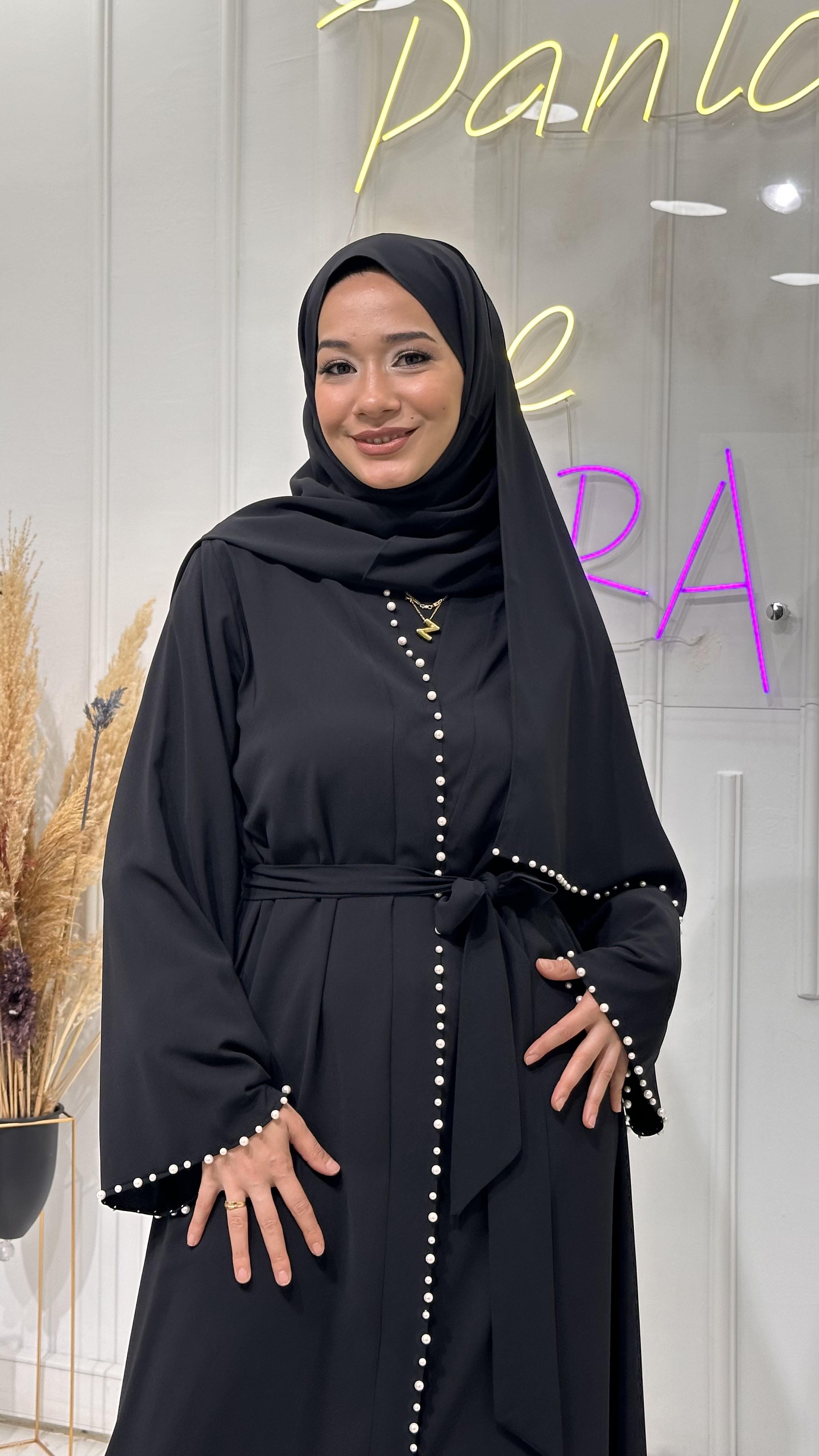 Siyah İncili Şal - Beyaz