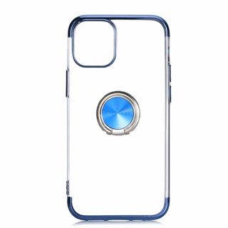 Apple iPhone 12 Pro Max Yüzüklü Boyalı Lazer Silikon Kılıf Mavi