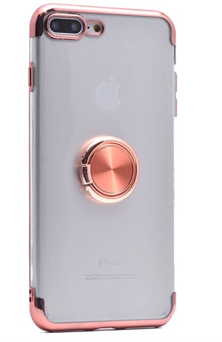 iPhone 7 Plus Yüzüklü Boyalı Lazer Silikon Rose Gold Kılıf | Ücretsiz Kargo