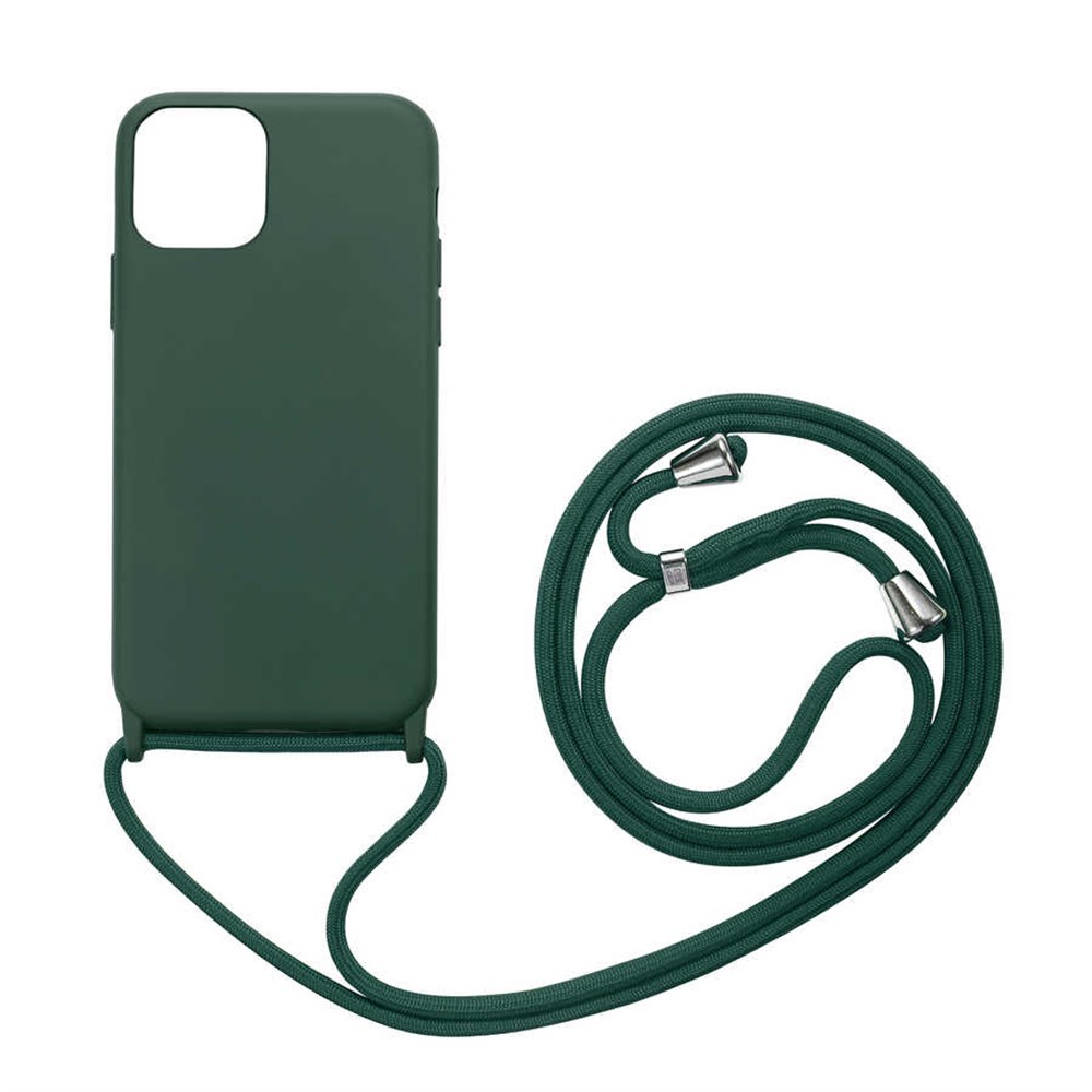 Apple iPhone 11 Pro Max Rope İçi Kadife Boyun ve Omuz Askılı Silikon Kılıf  Koyu Yeşil | Ücretsiz Kargo