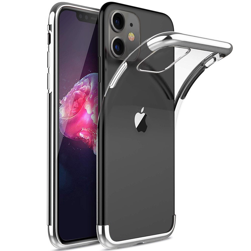 Apple iPhone 11 Renkli Lazer Silikon Kılıf Kapak Gümüş Ücretsiz Kargo