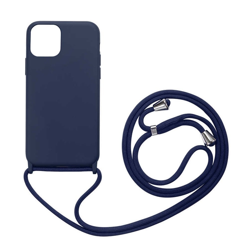 Apple iPhone 12 Pro Max Rope İçi Kadife Boyun ve Omuz Askılı Silikon Kılıf  Lacivert | Ücretsiz Kargo