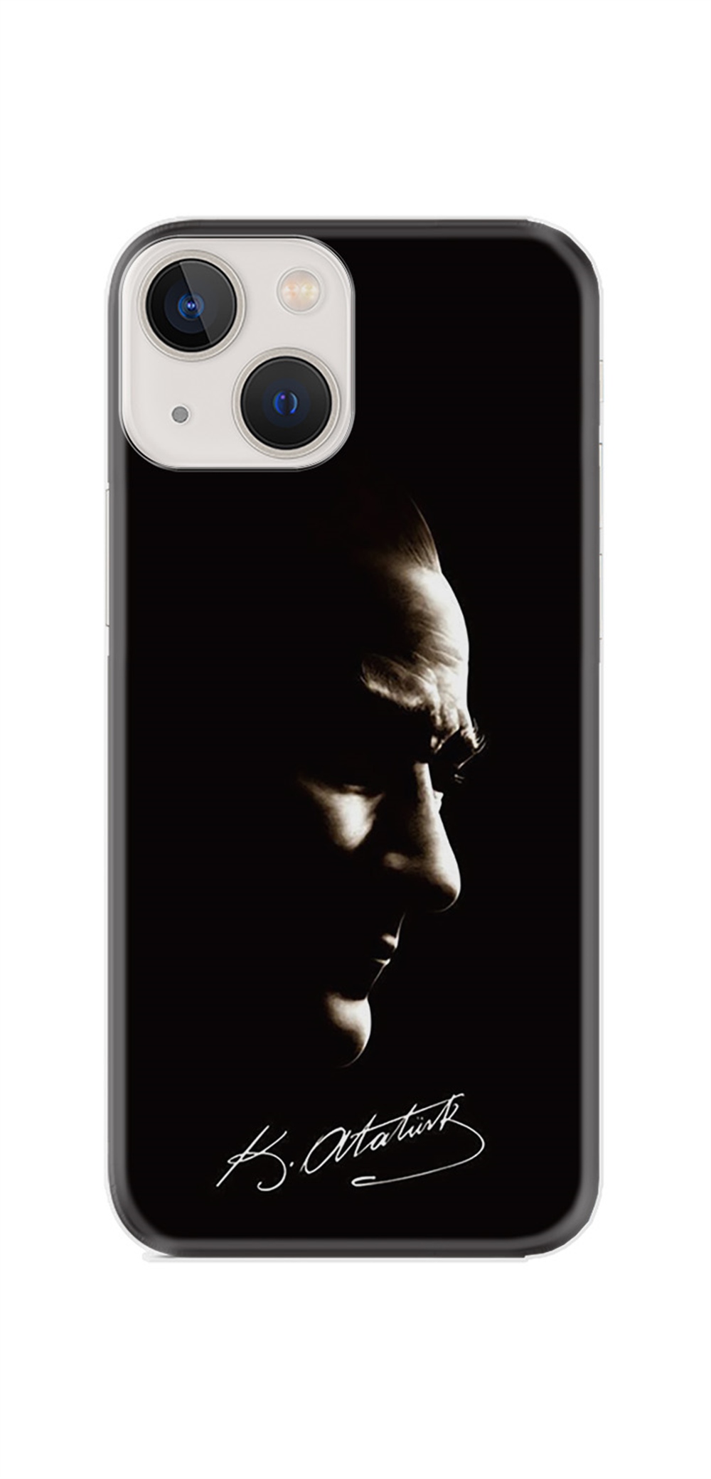 Apple iPhone 13 Kılıf Desenli Silikon Atatürk Portre ve İmza