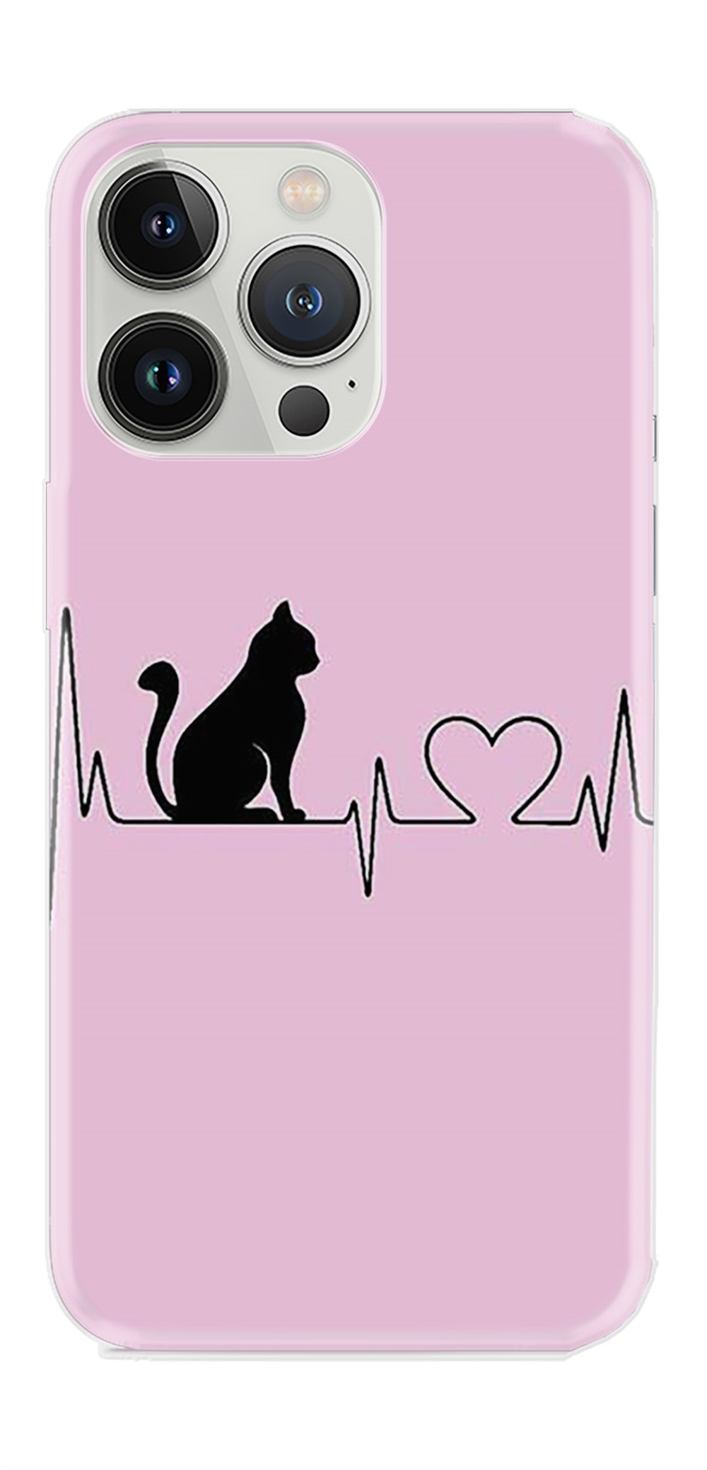 Apple iPhone 13 Pro Max Kılıf Desenli Silikon Pink Cat Heart