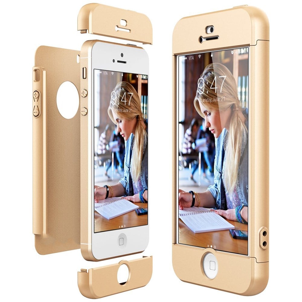 Apple iPhone 5 5S 360 Tam Koruma 3 Parça Gold (Altın) Rubber Kılıf |  Ücretsiz Kargo