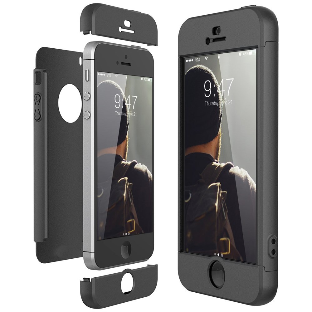 Apple iPhone 5 5S 360 Tam Koruma 3 Parça Siyah Rubber Kılıf | Ücretsiz Kargo