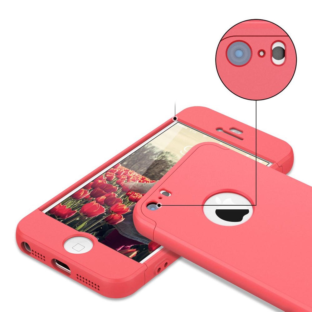 Apple iPhone 5 5S 360 Tam Koruma 3 Parça Kırmızı Rubber Kılıf | Ücretsiz  Kargo