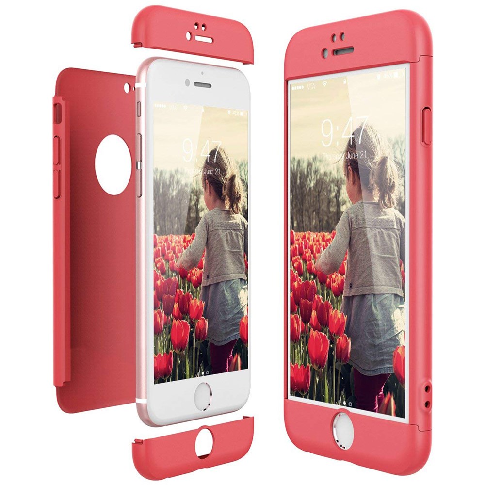 Apple iPhone 6 6S 360 Tam Koruma 3 Parça Kırmızı Rubber Kılıf | Ücretsiz  Kargo