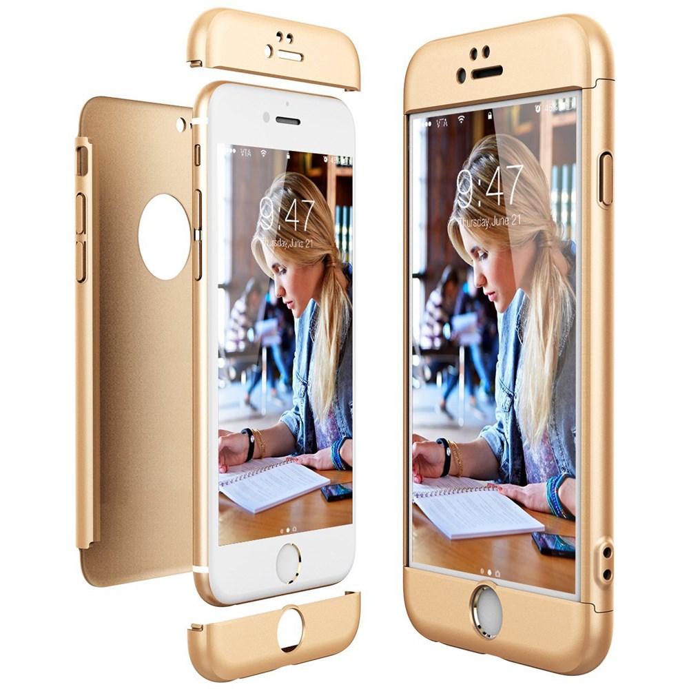 Apple iPhone 6 Plus 6S Plus 360 Tam Koruma 3 Parça Gold (Altın) Rubber Kılıf  | Ücretsiz Kargo