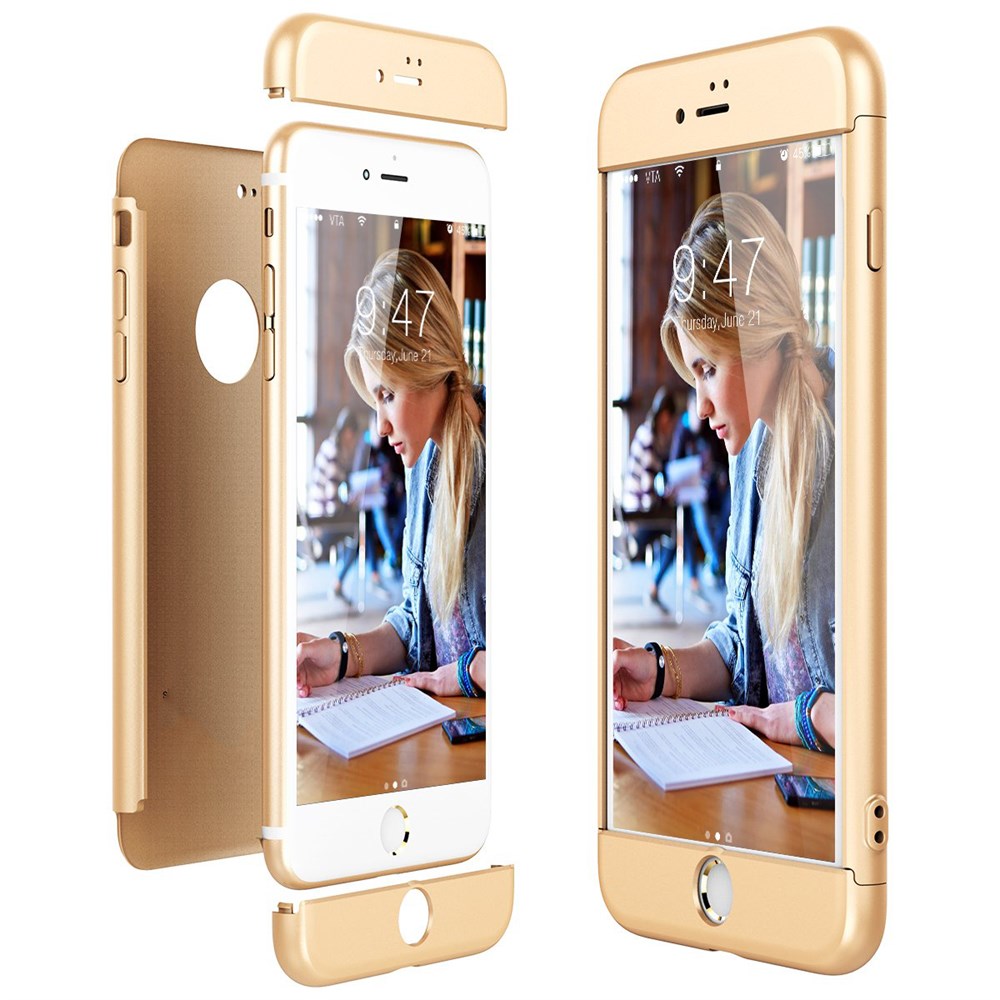 Apple iPhone 8 Plus 360 Tam Koruma 3 Parça Gold (Altın) Rubber Kılıf |  Ücretsiz Kargo