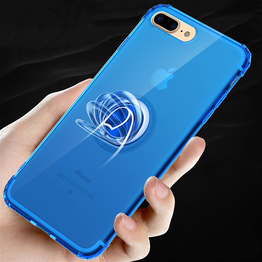 Apple iPhone 8 Plus Yüzüklü Mıknatıslı Renkli Silikon Kılıf Mavi | Ücretsiz  Kargo