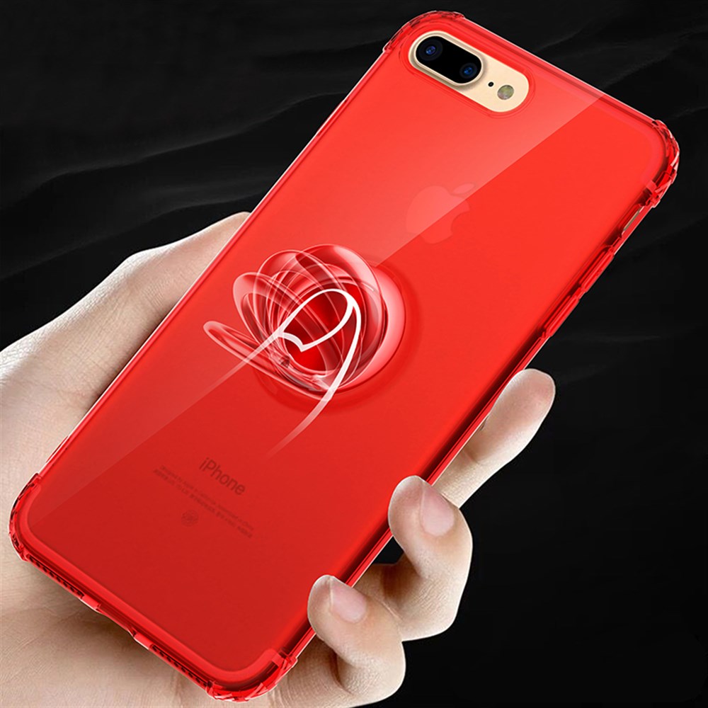 Apple iPhone 8 Plus Yüzüklü Mıknatıslı Renkli Silikon Kılıf Kırmızı |  Ücretsiz Kargo