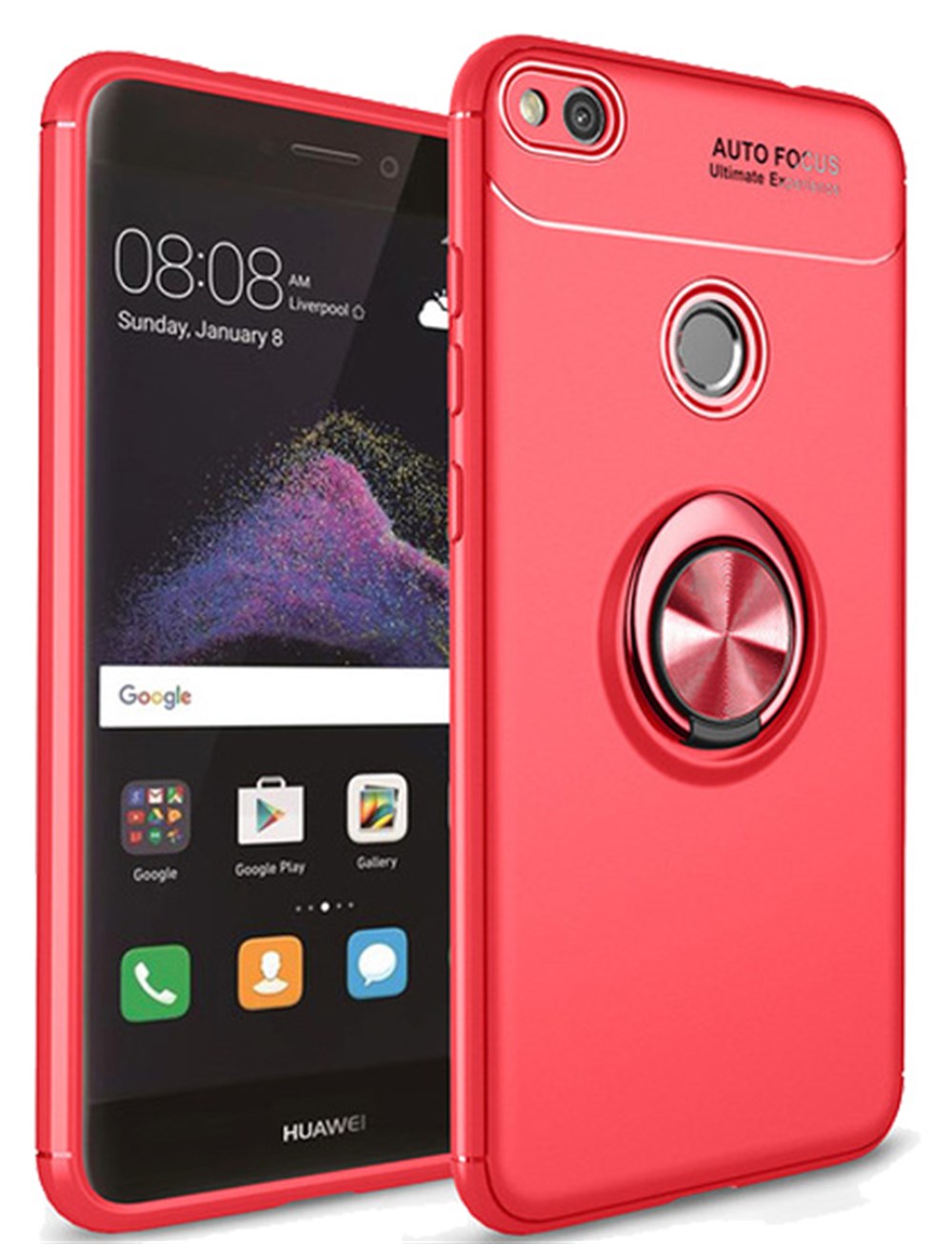 Huawei P9 Lite 2017 Standlı Yüzüklü Mıknatıslı Korumalı Kırmızı Silikon  Kılıf | Ücretsiz Kargo