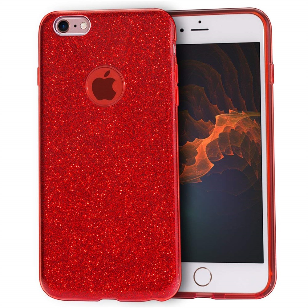 iPhone 6 6S Plus Parlak Rosy Kırmızı Simli Silikon Kılıf | Ücretsiz Kargo