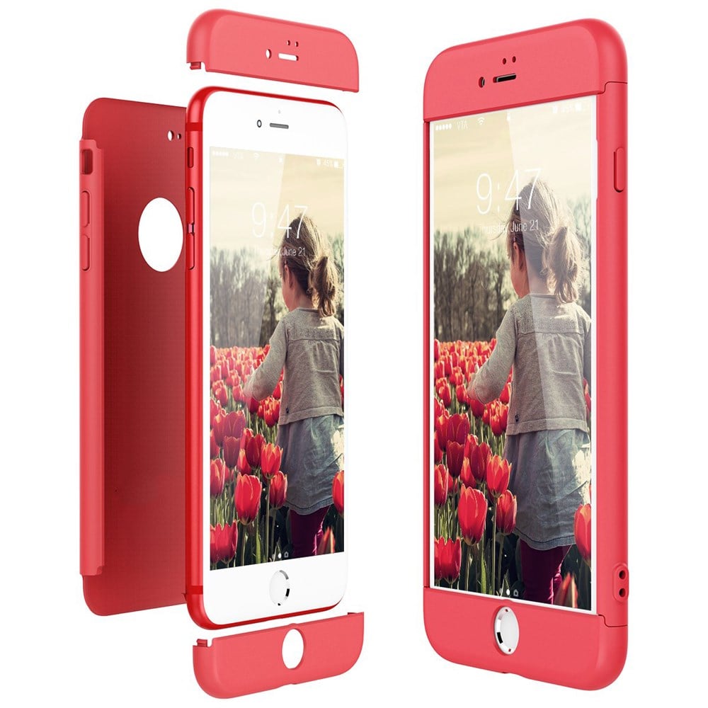 iPhone 7 Plus 360 Tam Koruma 3 Parça Kırmızı Rubber Kılıf | Ücretsiz Kargo