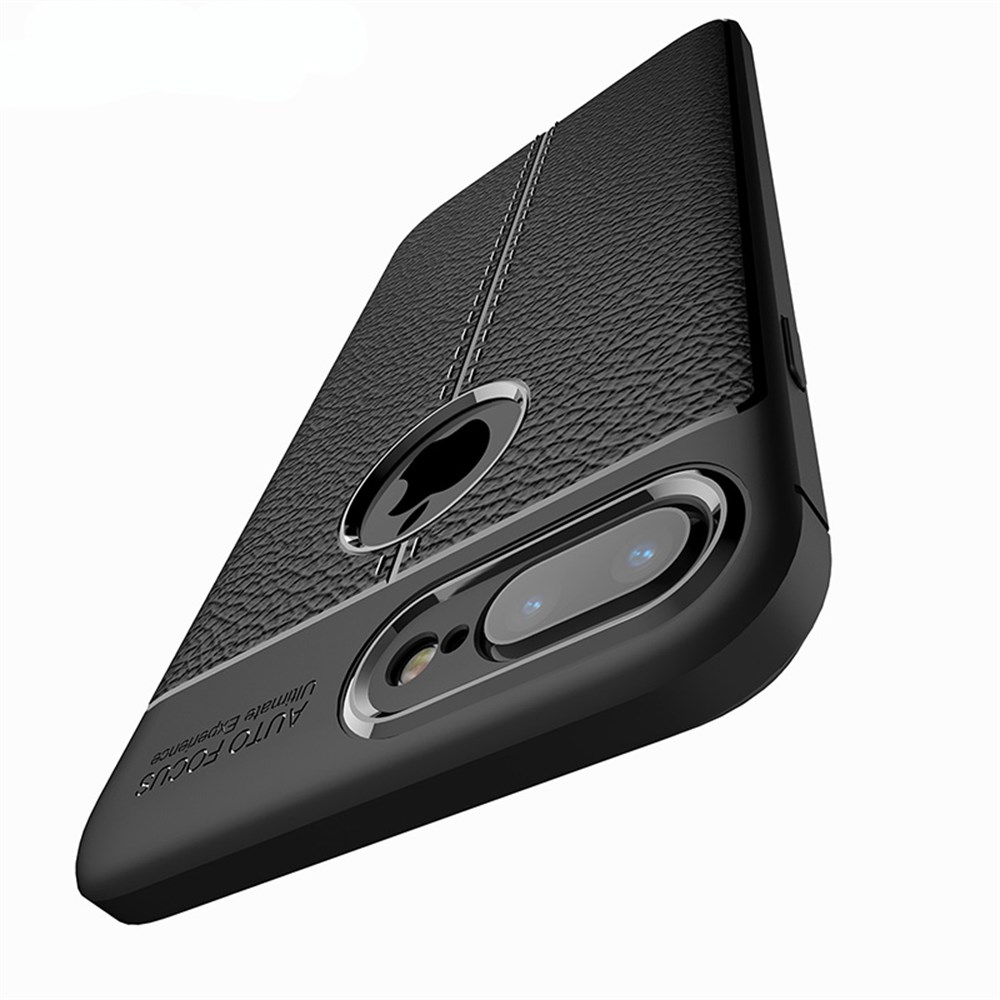 iPhone 7 Plus Auto Focus Deri Görünümlü Siyah Silikon Kılıf | Ücretsiz Kargo