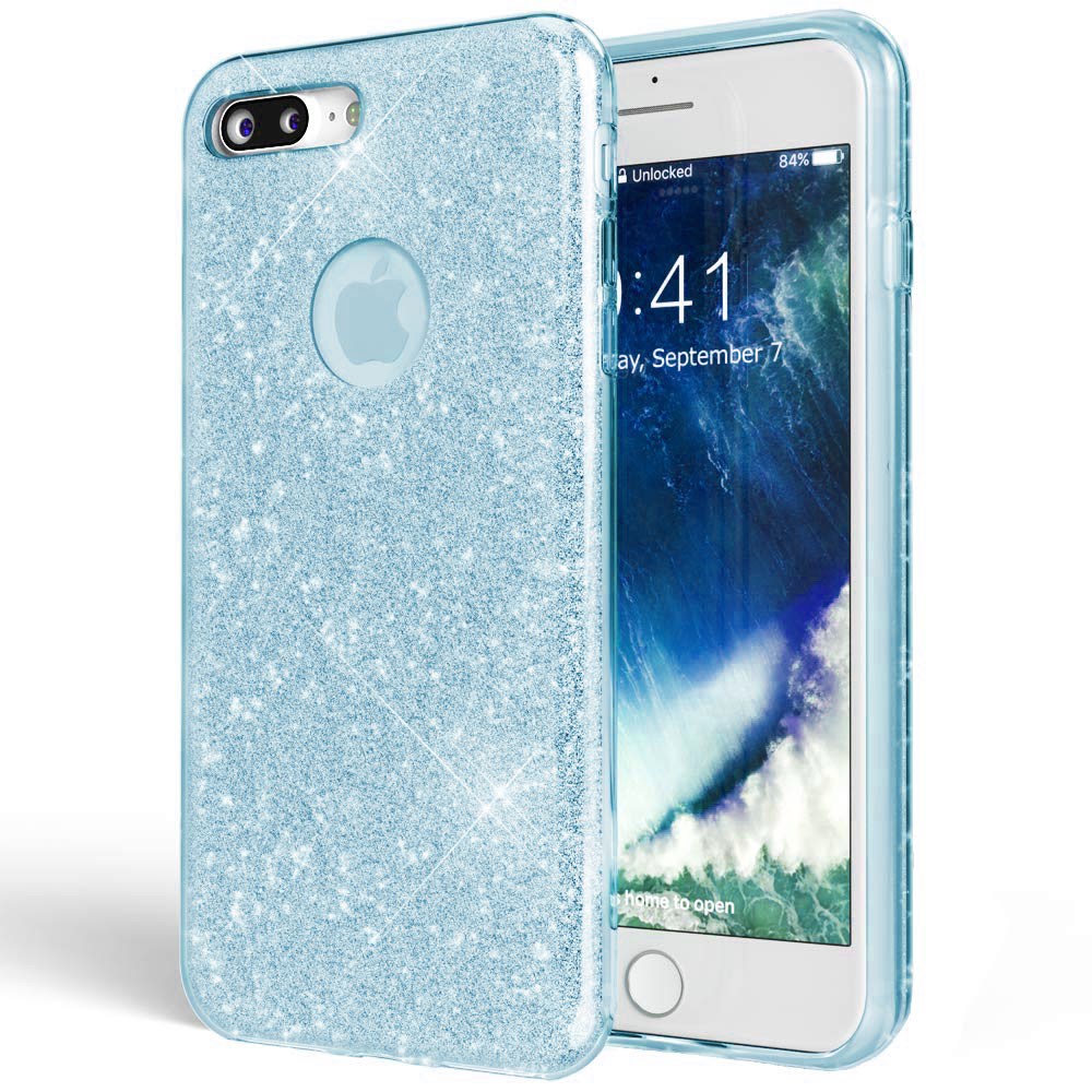 iPhone 7 Plus Parlak Rosy Mavi Simli Silikon Kılıf | Ücretsiz Kargo