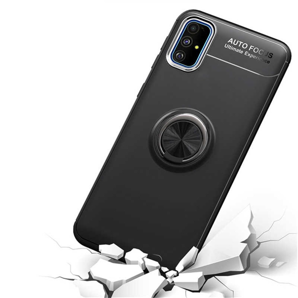Samsung Galaxy A51 Standlı Yüzüklü Mıknatıslı Korumalı Silikon Kılıf Siyah  | Ücretsiz Kargo