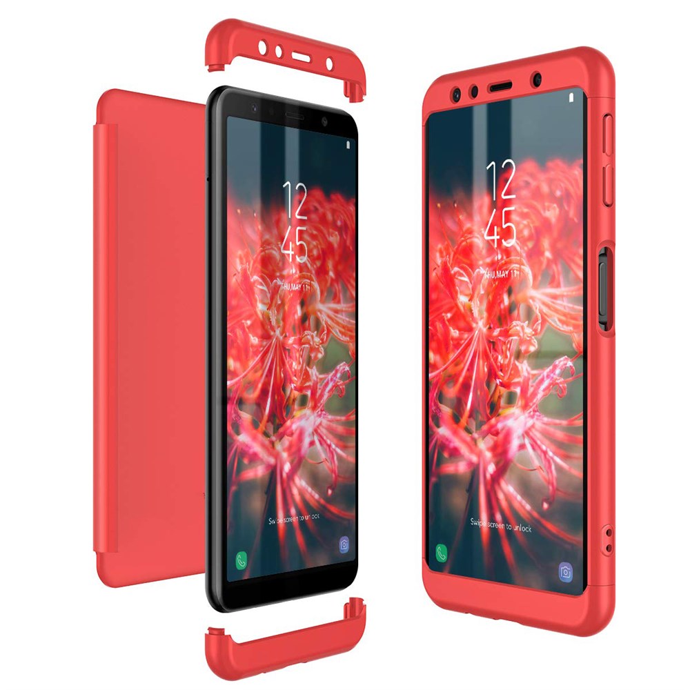 Samsung Galaxy A7 2018 360 Tam Koruma 3 Parça Kırmızı Rubber Kılıf |  Ücretsiz Kargo