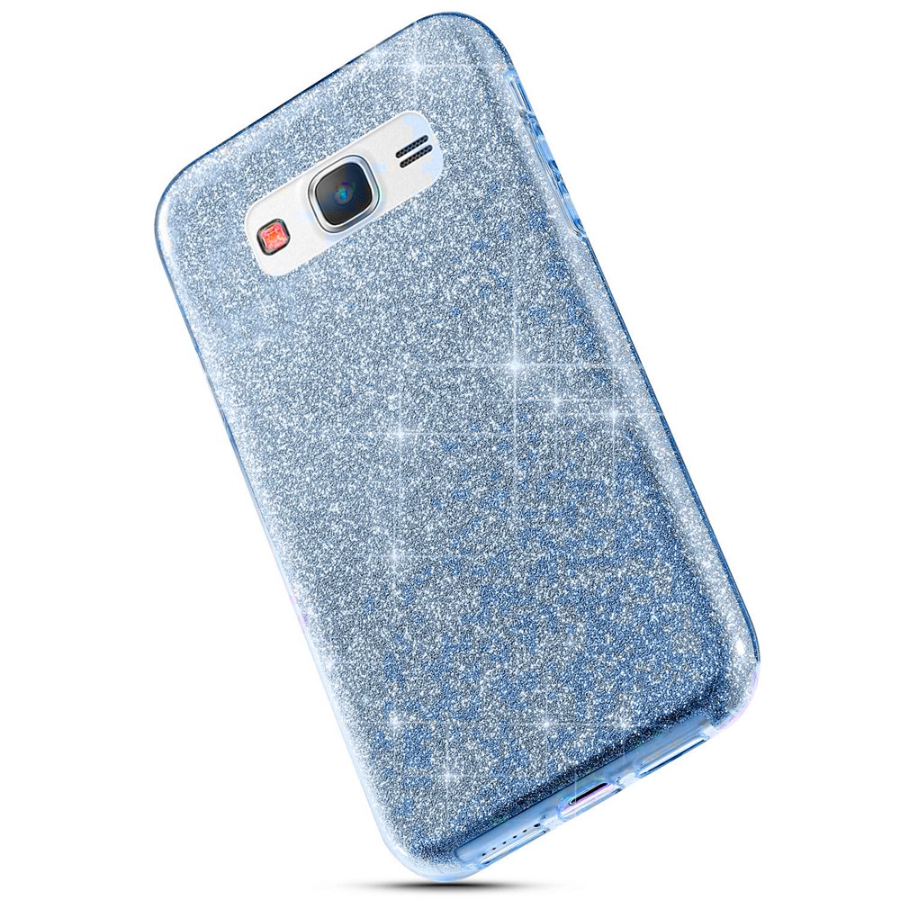 Samsung Galaxy Grand Prime Parlak Rosy Mavi Simli Silikon Kılıf | Ücretsiz  Kargo