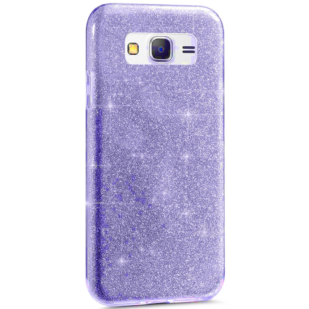 Samsung Galaxy J5 Parlak Rosy Mor Simli Silikon Kılıf | Ücretsiz Kargo
