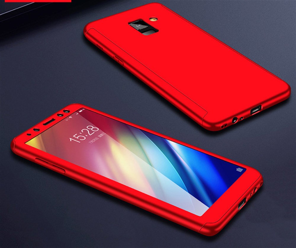 Samsung Galaxy J6 Plus 360 Derece Koruma Sert Kapak Kılıf Kırmızı+Temperli  Cam | Ücretsiz Kargo