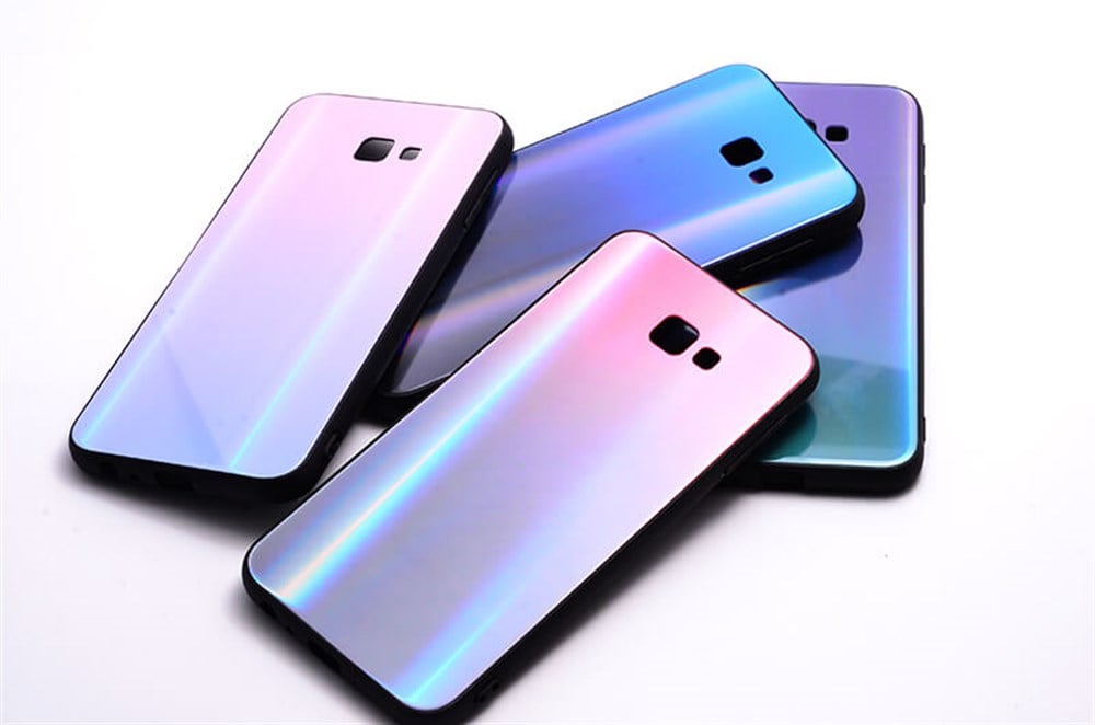 Samsung Galaxy J7 Prime 2 Rainbow Arkası Cam Kapak Pembe Kılıf | Ücretsiz  Kargo