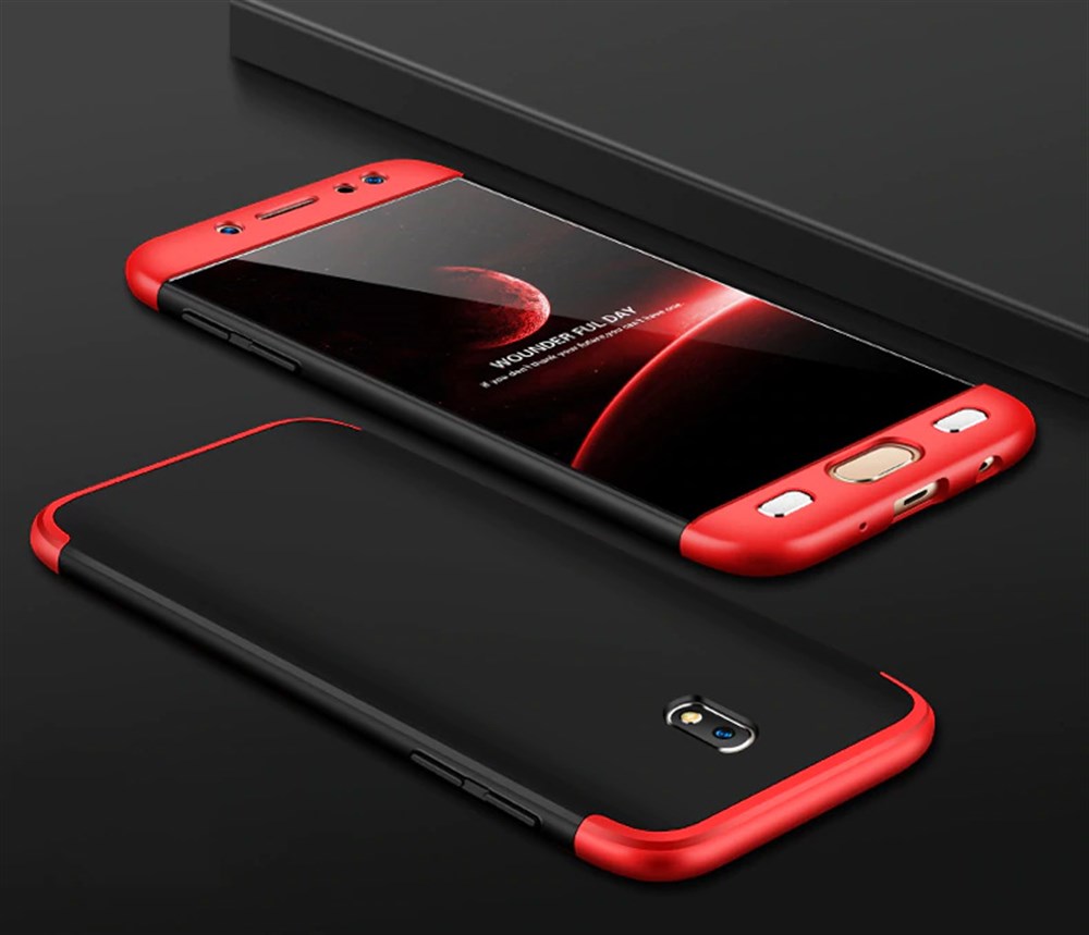 Samsung Galaxy J7 Pro 360 Tam Koruma 3 Parça Siyah Kırmızı Siyah Rubber  Kılıf | Ücretsiz Kargo