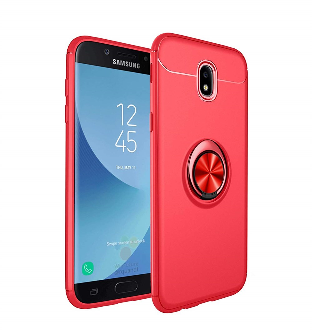 Samsung Galaxy J7 Pro Standlı Yüzüklü Mıknatıslı Korumalı Kırmızı Silikon  Kılıf | Ücretsiz Kargo