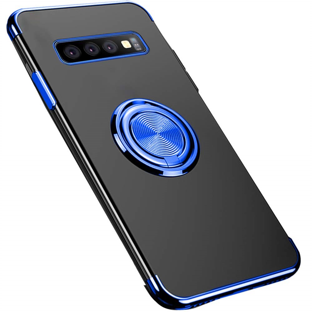 Samsung Galaxy S10 Kılıf Yüzüklü Boyalı Lazer Silikon Mavi | Ücretsiz Kargo