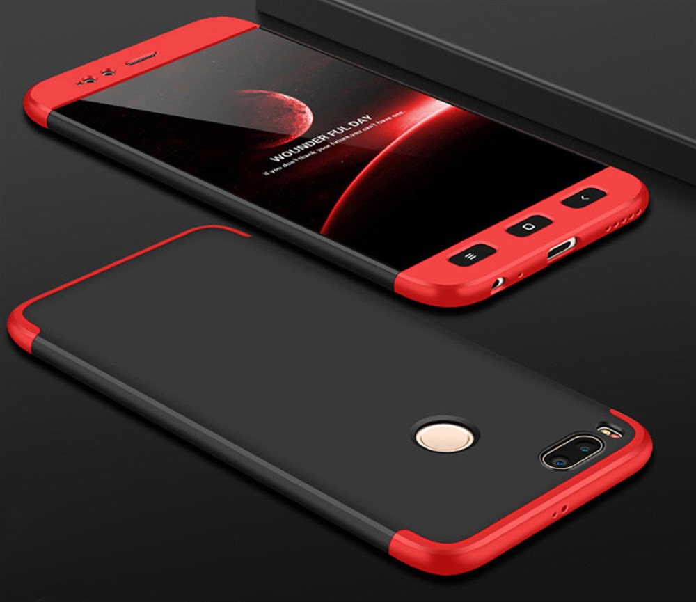 Xiaomi Mi A1 360 Tam Koruma 3 Parça Siyah Kırmızı Siyah Rubber Kılıf |  Ücretsiz Kargo