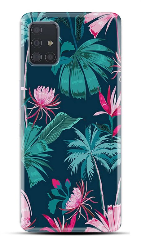 Samsung Galaxy A31 Desenli Silikon Resimli Kapak Forest Pink and Green Flowers Kılıf