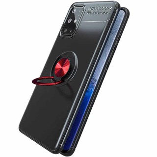 Samsung Galaxy A31 Standlı Yüzüklü Mıknatıslı Korumalı Silikon Kılıf Siyah-Kırmızı