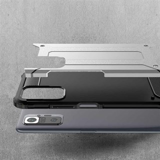 Xiaomi Redmi Note 10 Pro Kılıf Panzer Armor Koruma Darbe Önleyici Gümüş