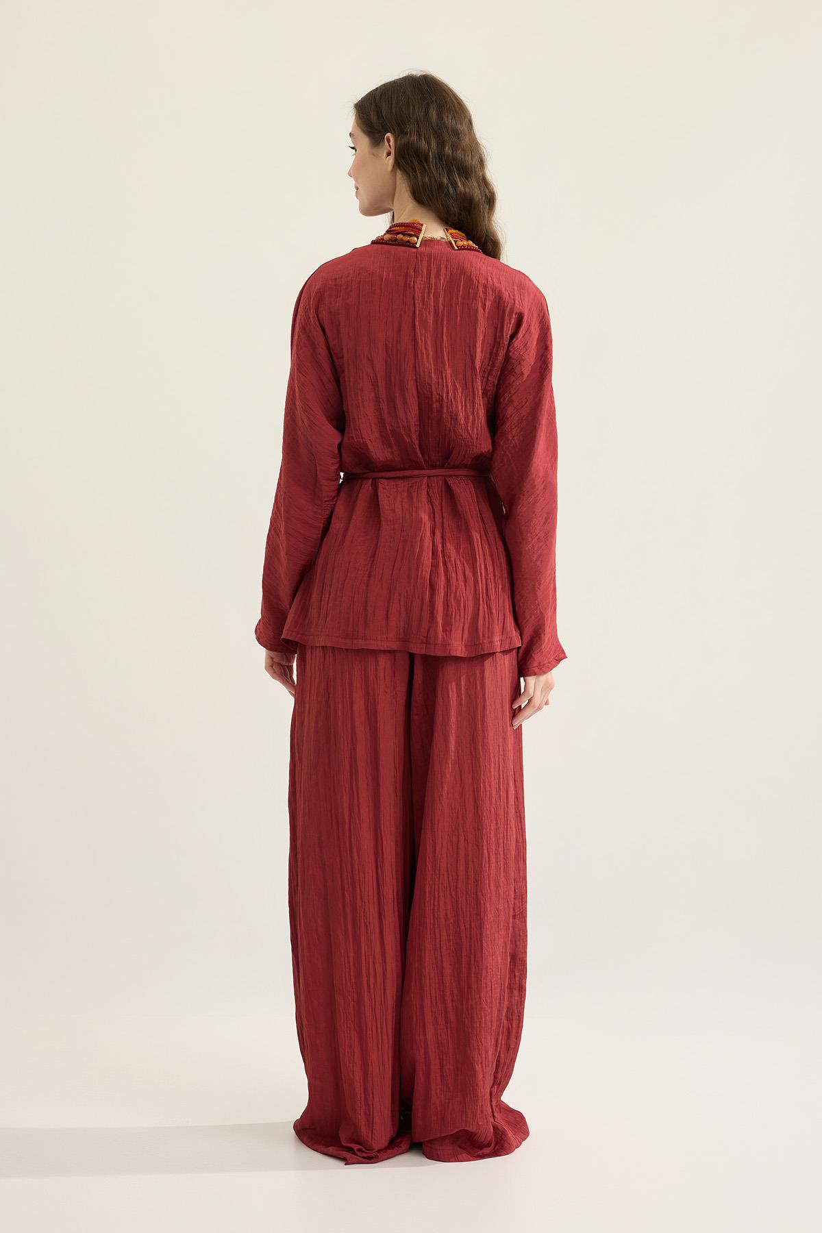 Ada Bağlamalı Pilili Takım - Bordo