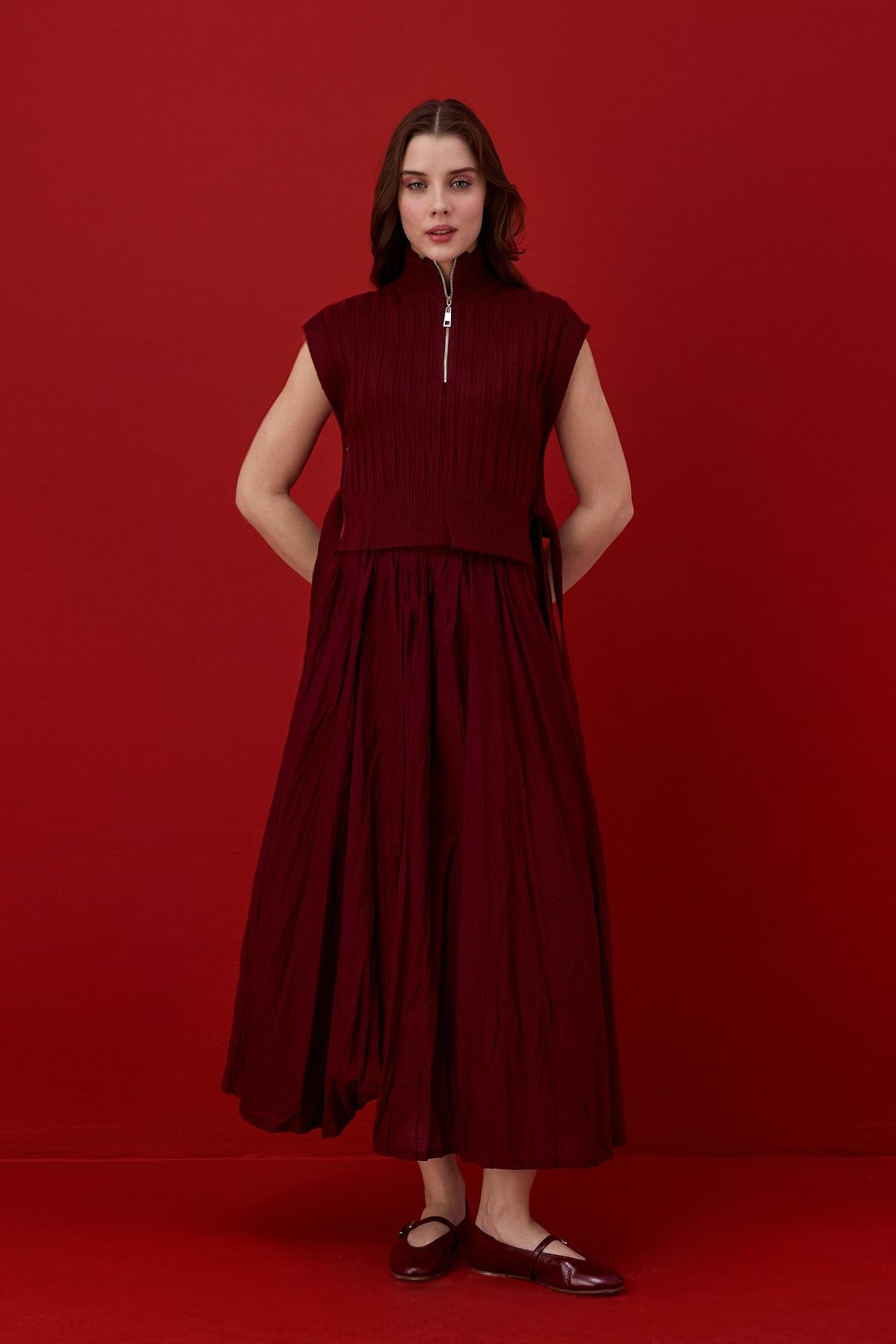 Adeline Bağcıklı Süveter- Bordo