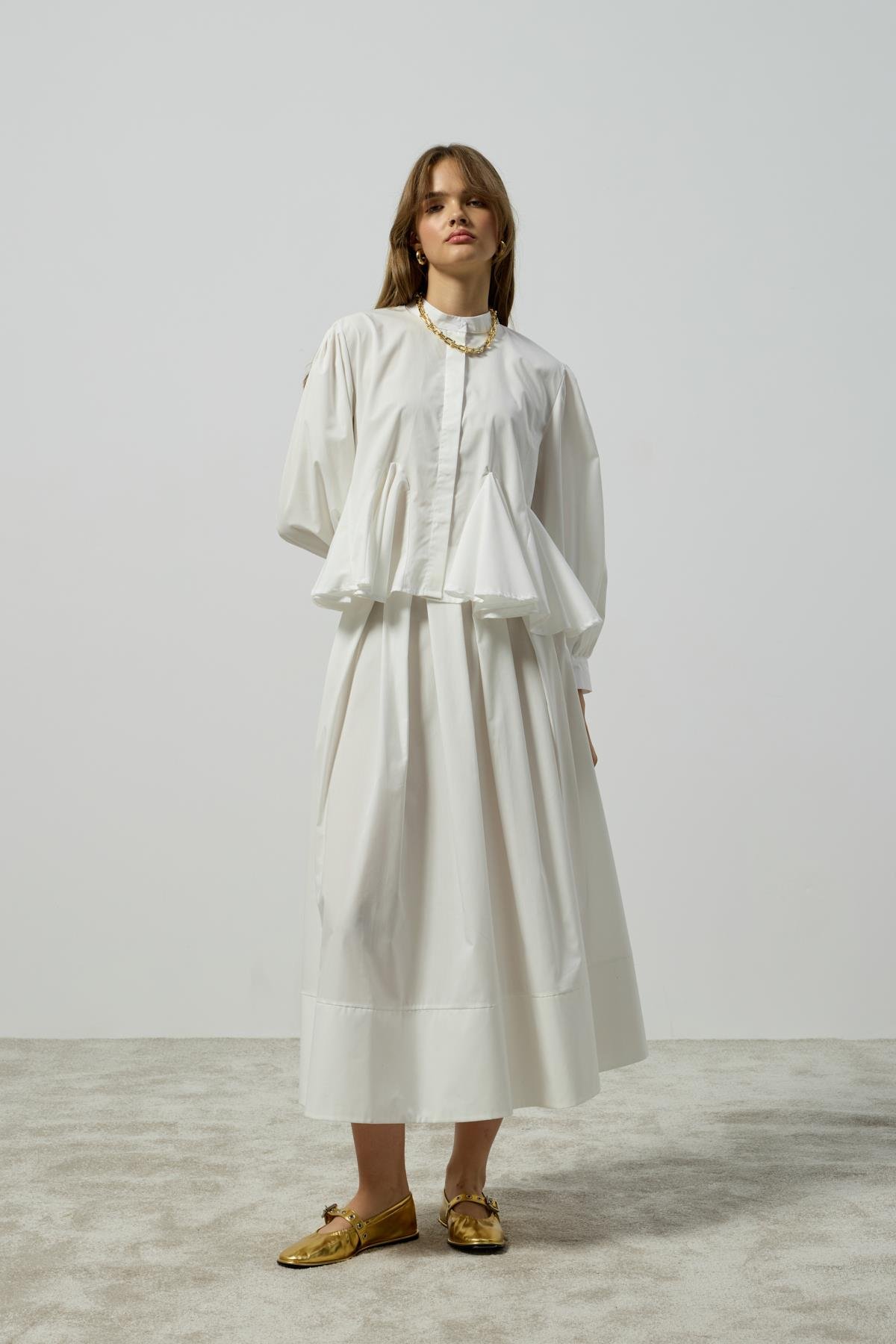 Alice Peplum Detaylı Drapeli Takım - Beyaz