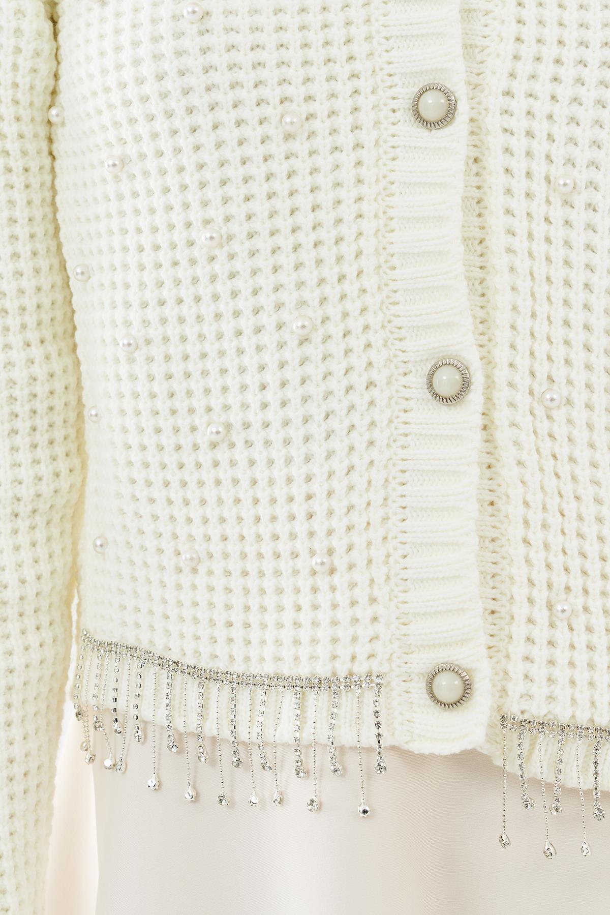 ALİCE SUNİ İNCİ DETAYLI TRİKO HIRKA- EKRU