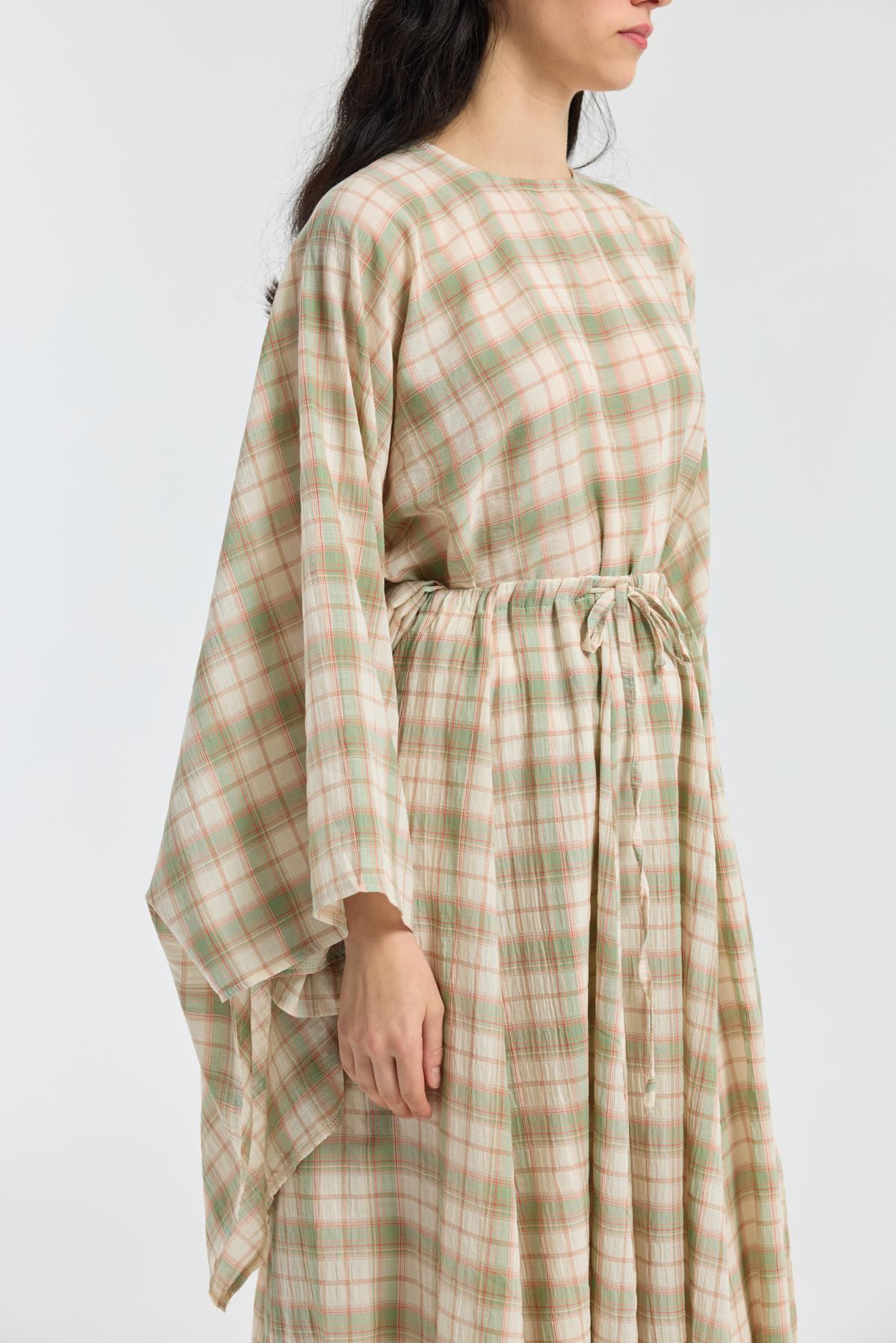 Amara Müslin Ekose Desenli Pelerin Takım - Çağla