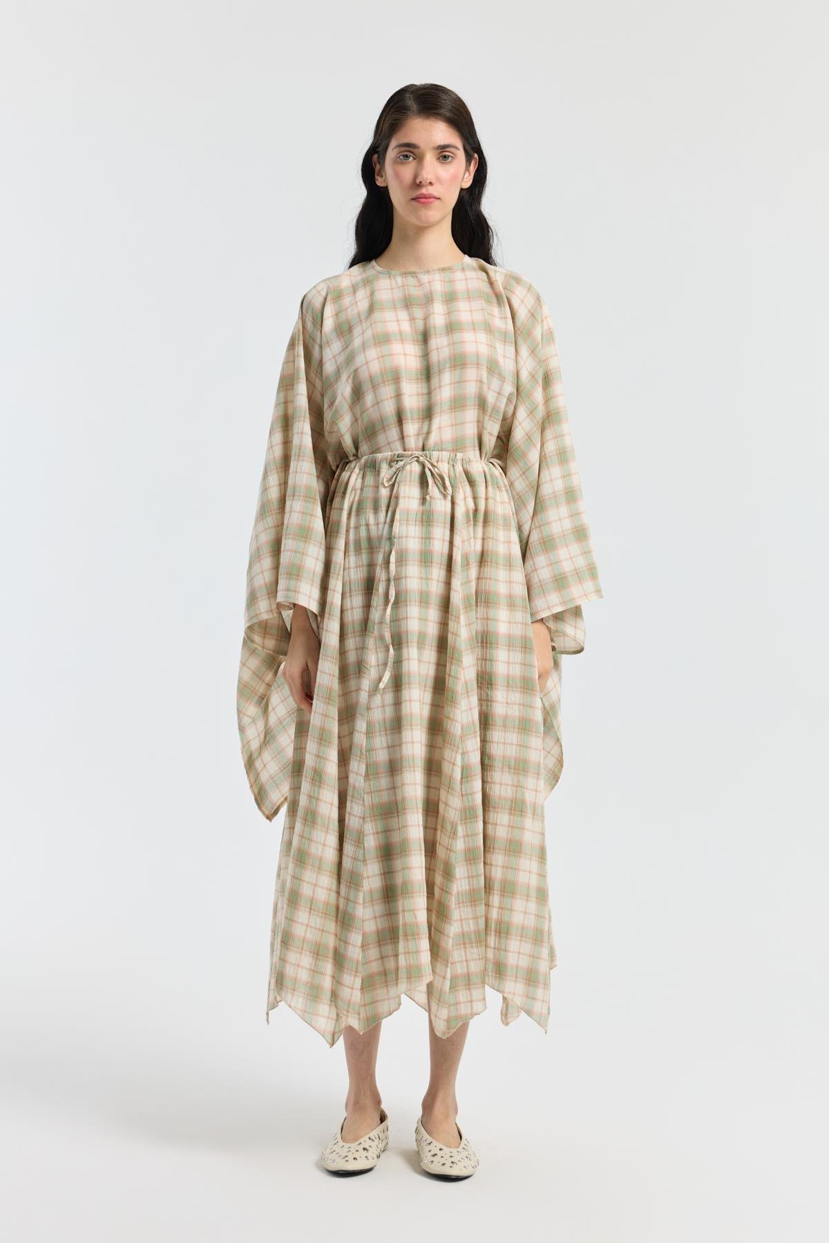 Amara Müslin Ekose Desenli Pelerin Takım - Çağla